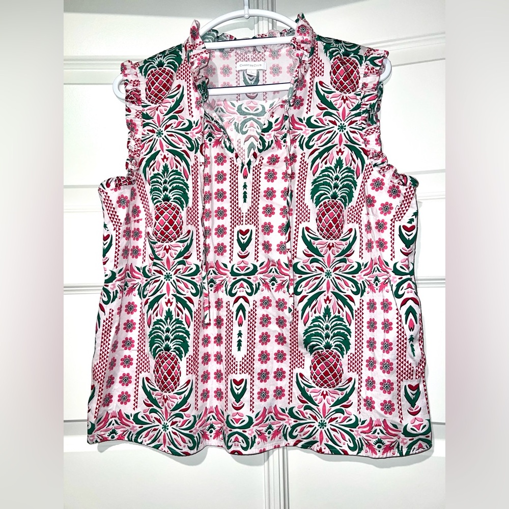 Charter Club Pink and Green Sleeveless Top